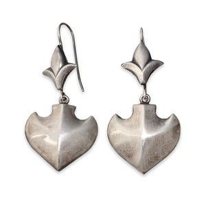 Vintage Sterling Silver Dangle Earrings Fleur de Lis & Anchor Large Statement